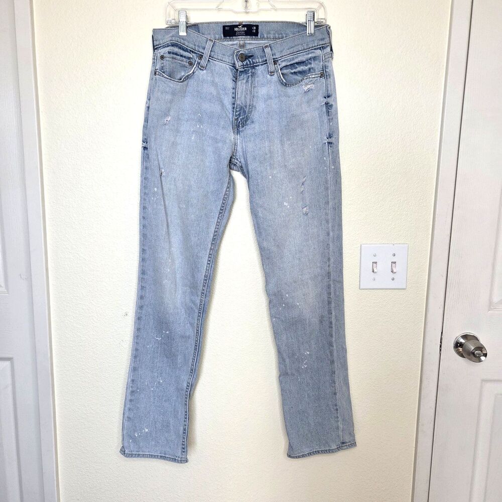 Hollister Mens Slim Straight Jeans Light Wash 30x32 Epic Flex Distressed Casual